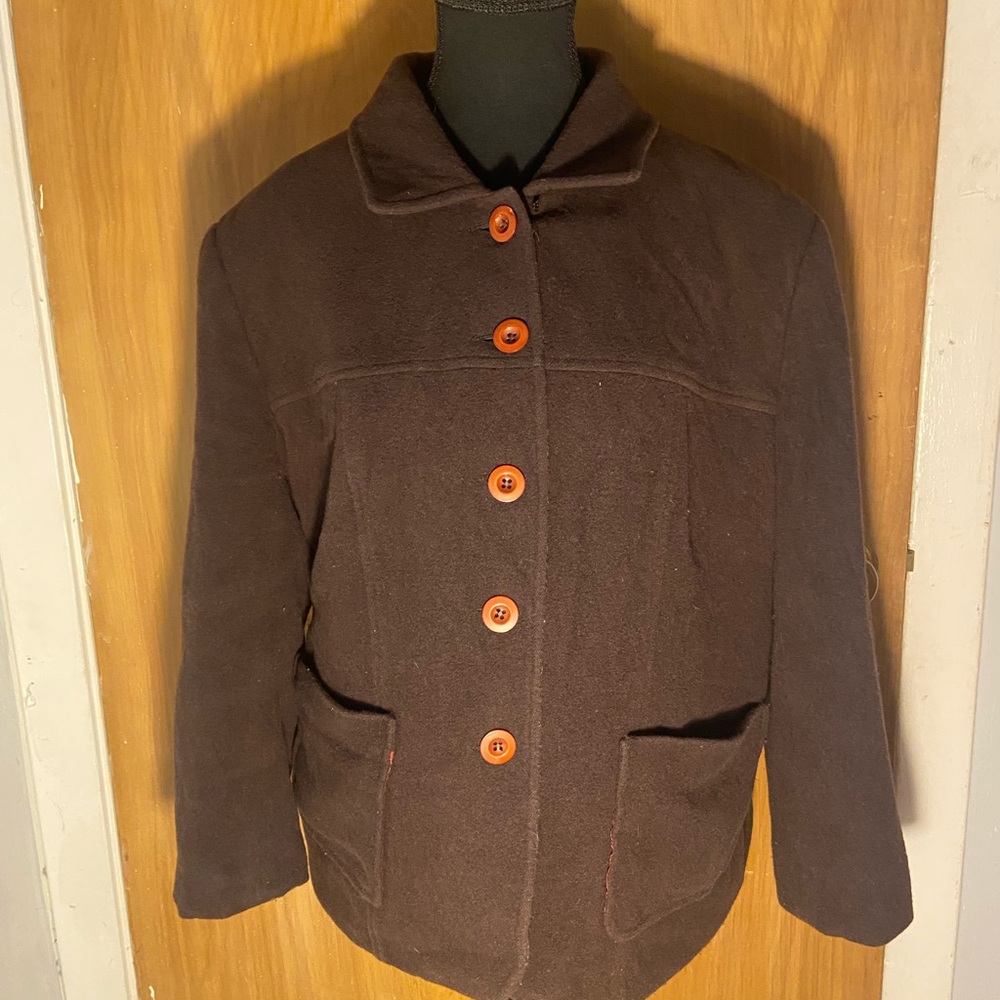 VTG Field Manor Brown 70% Wool Jacket with Orange Buttons Size 14
